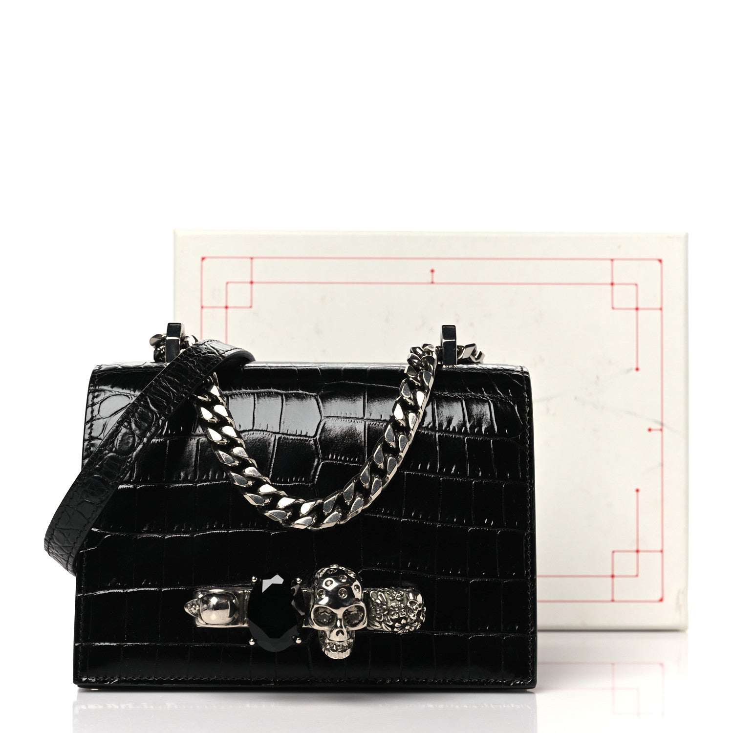 Alexander McQueen Crocodile Embossed Calfskin Knuckle Crossbody Black 10 of 10