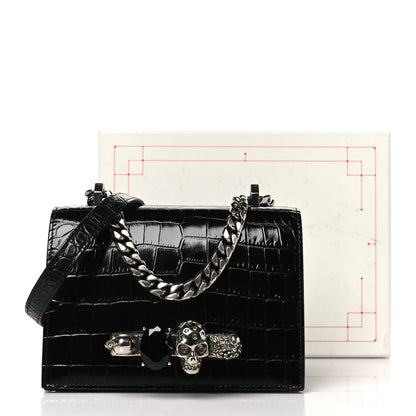 Alexander McQueen Crocodile Embossed Calfskin Knuckle Crossbody Black 10 of 10