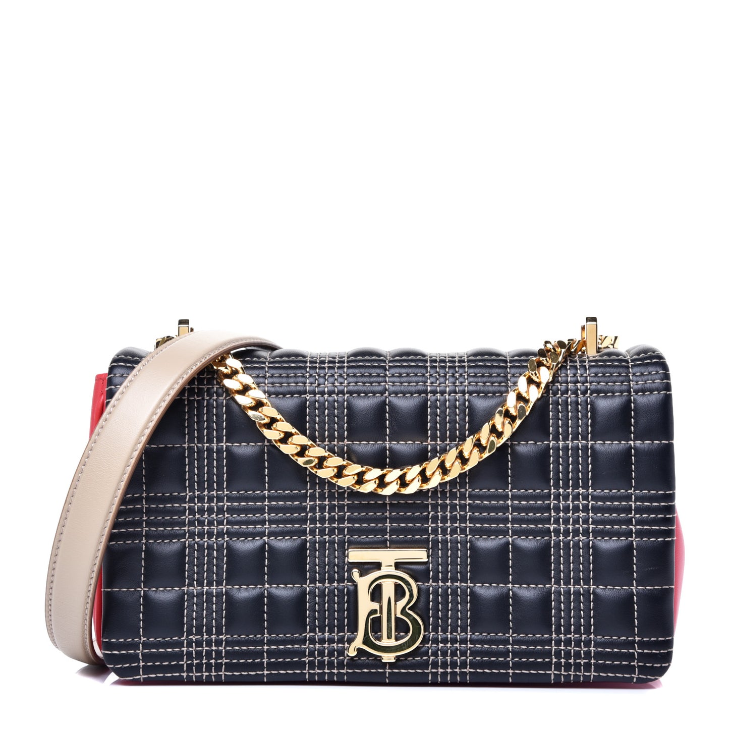 Grainy Calfskin Quilted Lola TB Bag Navy Blue Red