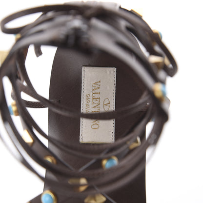 Valentino Garavani Calfskin Rockstud Rolling Cabochon Gladiator Flat Sandals 35.5 Cacao 7 of 7