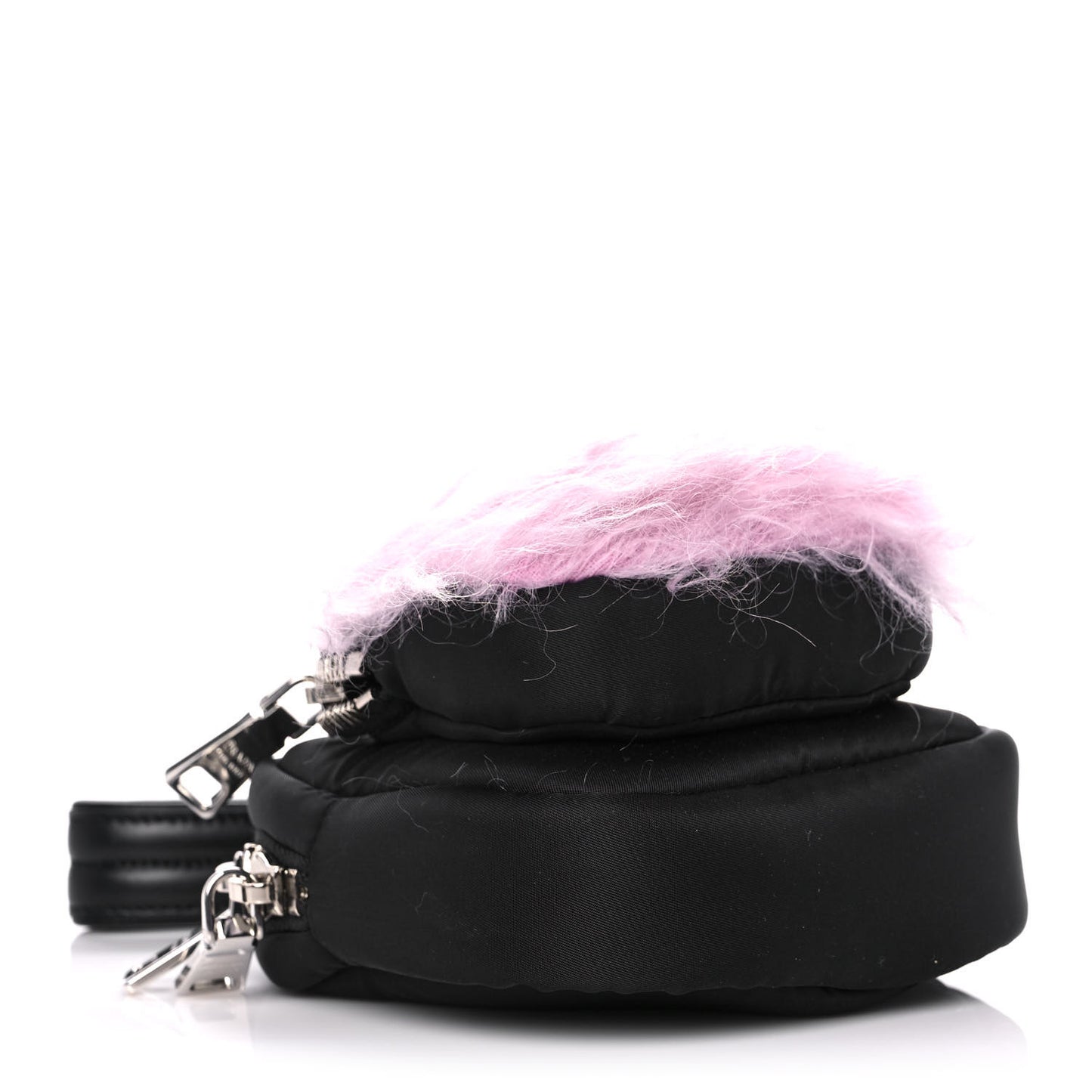 Tessuto Nylon Faux Fur Small Pocket Wristlet Pouch Black Glicine