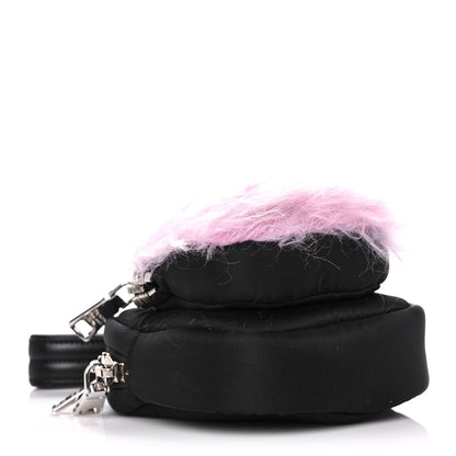 Prada Tessuto Nylon Faux Fur Small Pocket Wristlet Pouch Black Glicine 5 of 12