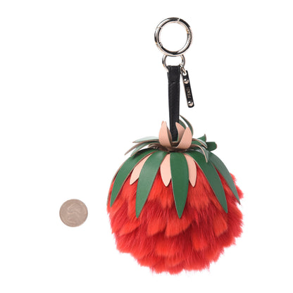 Fendi Fox Rabbit Fur Nappa Pineapple Bag Charm Rosso Cactus Multicolor 2 of 6