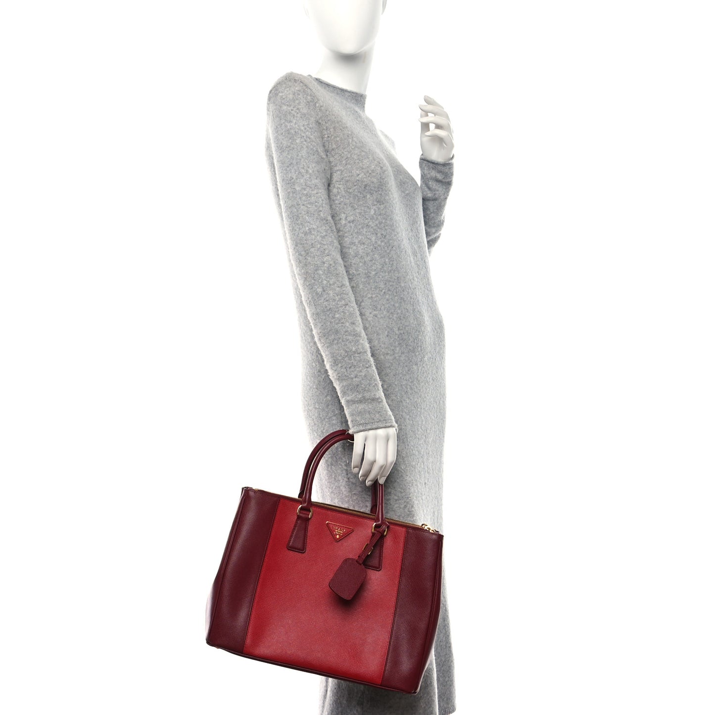 Saffiano Lux Bi-Color Large Galleria Double Zip Tote Cerise Fuoco