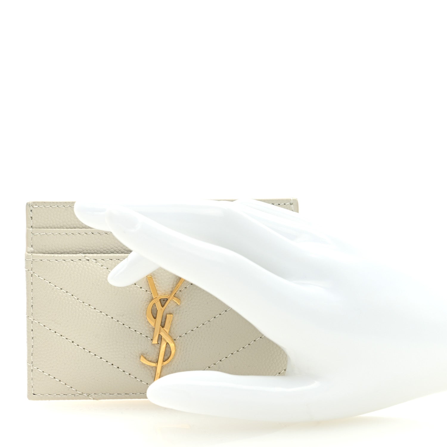 Saint Laurent Grain De Poudre Matelasse Chevron Monogram Credit Card Case Crema Soft 2 of 6