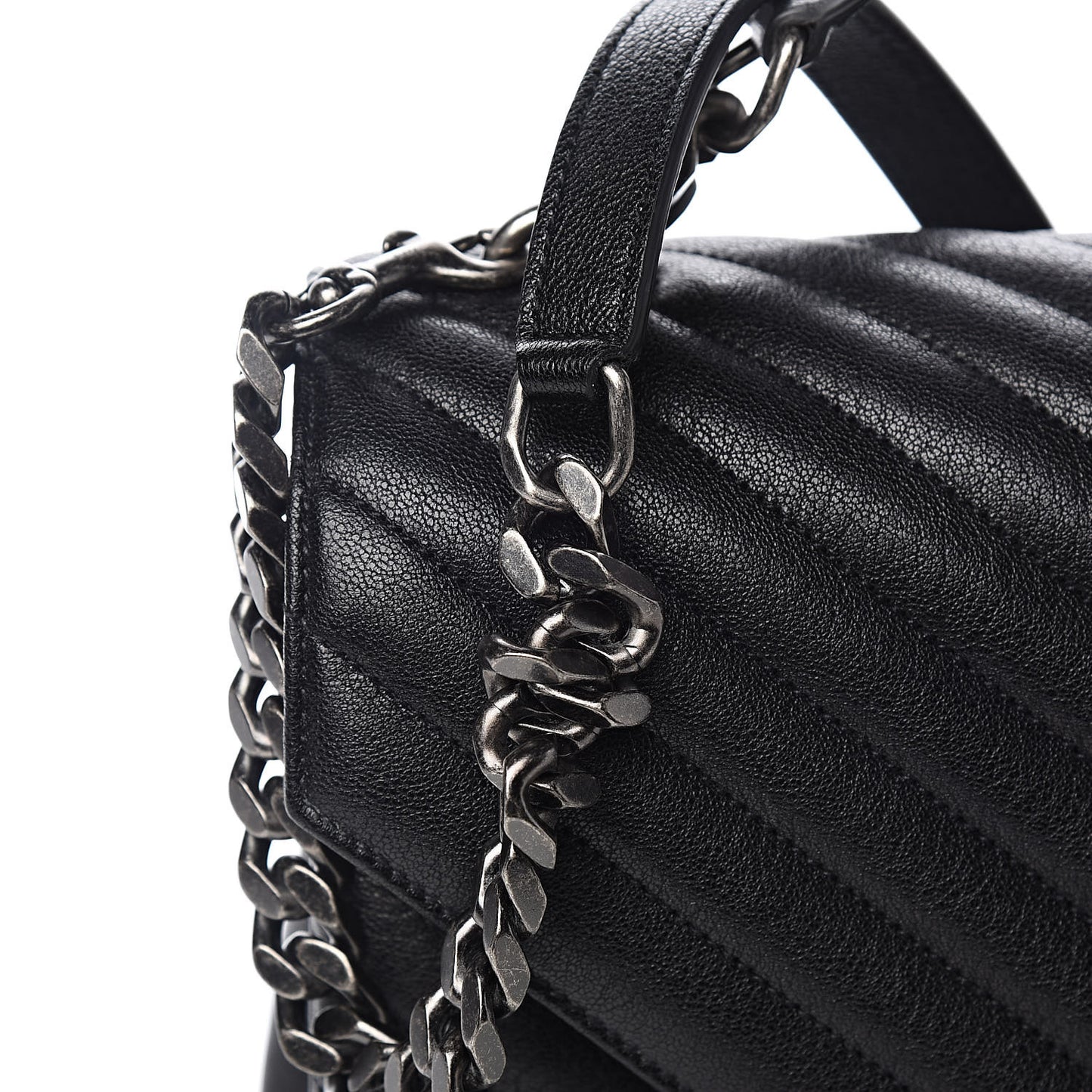 Sheepskin Matelasse Chevron Monogram Large College Satchel Black
