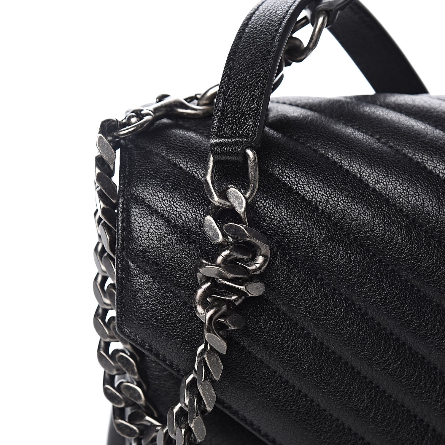 Saint Laurent Sheepskin Matelasse Chevron Monogram Large College Satchel Black 11 of 12