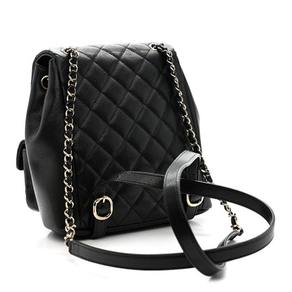 Chanel Shiny Caviar Quilted Medium Duma Pockets Drawstring Backpack Black 3 of 12