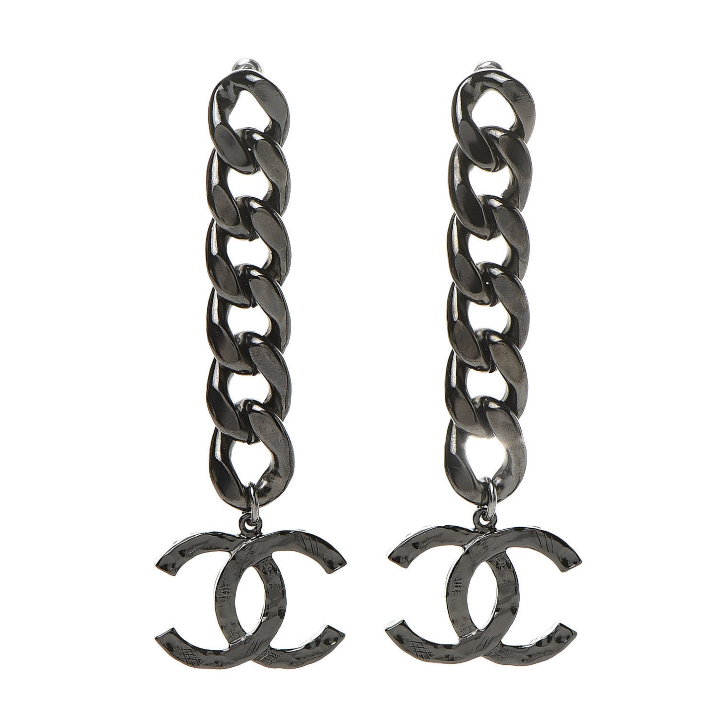 Metal CC Pick Drop Earrings Ruthenium