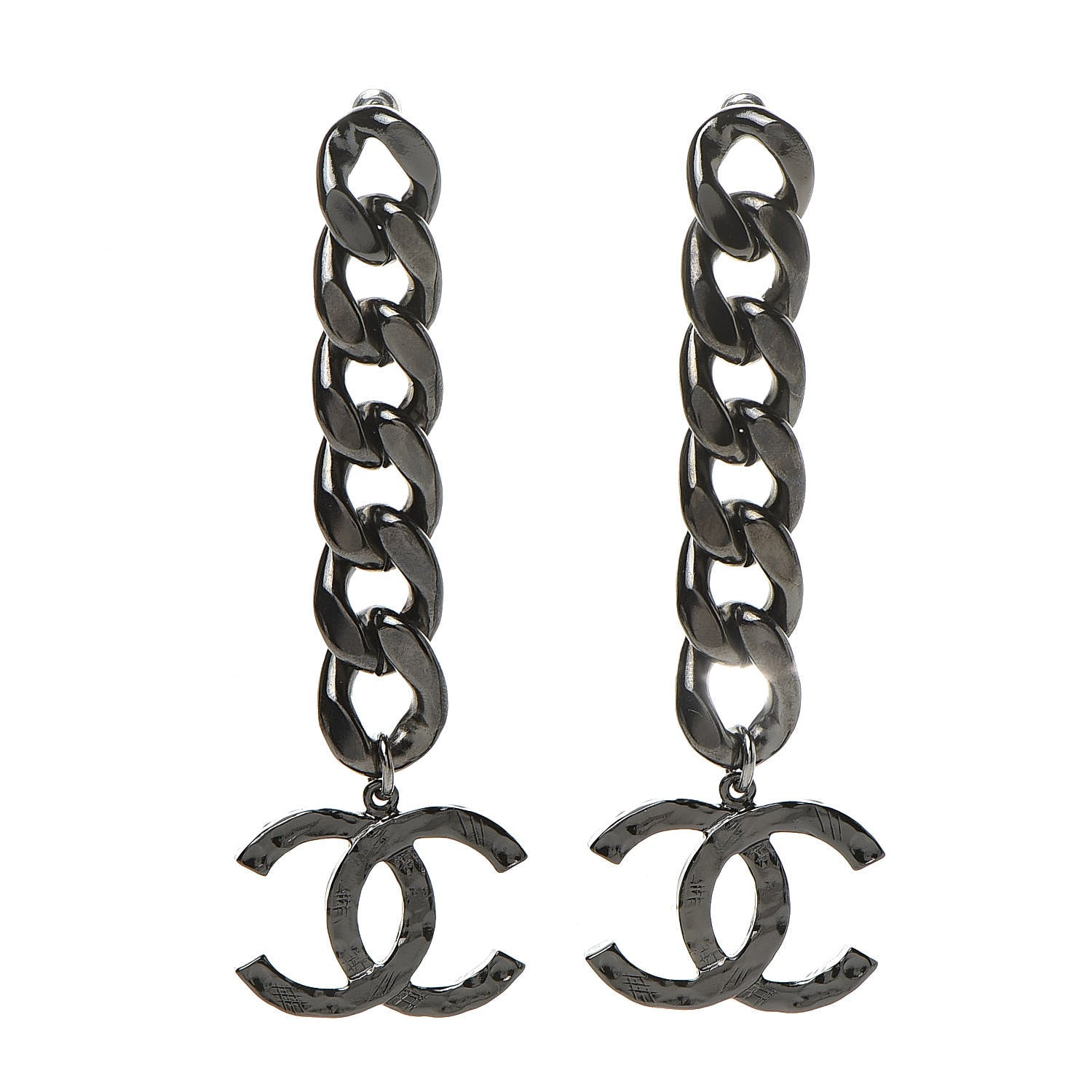 Chanel Metal CC Pick Drop Earrings Ruthenium 1 of 6