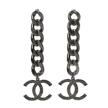 Chanel Metal CC Pick Drop Earrings Ruthenium 1 of 6