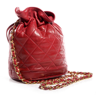 Chanel Lambskin Tassel Drawstring Pouch Bag Red 3 of 7