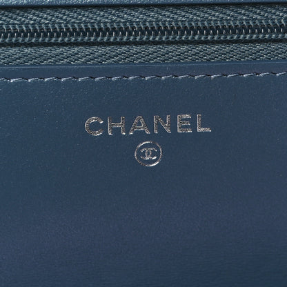 Chanel Iridescent Caviar Camellia Quilted Wallet on Chain WOC Dark Blue 6 of 12