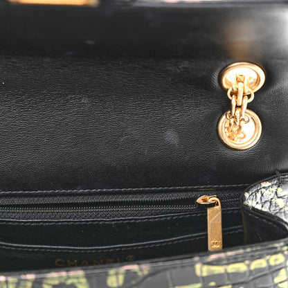 Chanel Calfskin Crocodile Embossed Graffiti 2.55 Mini Cocodile Reissue Flap Black Pink 11 of 12