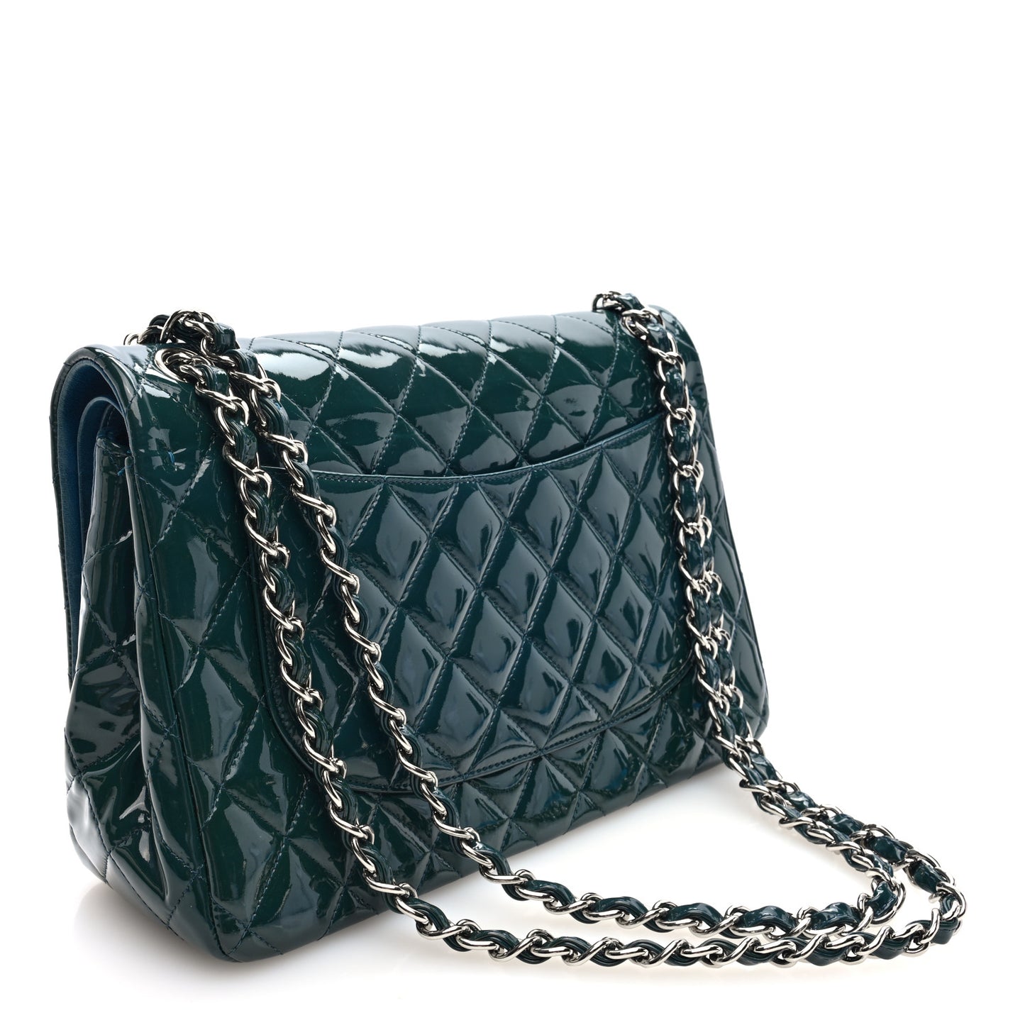 Patent Calfskin Quilted Jumbo Double Flap Turquoise