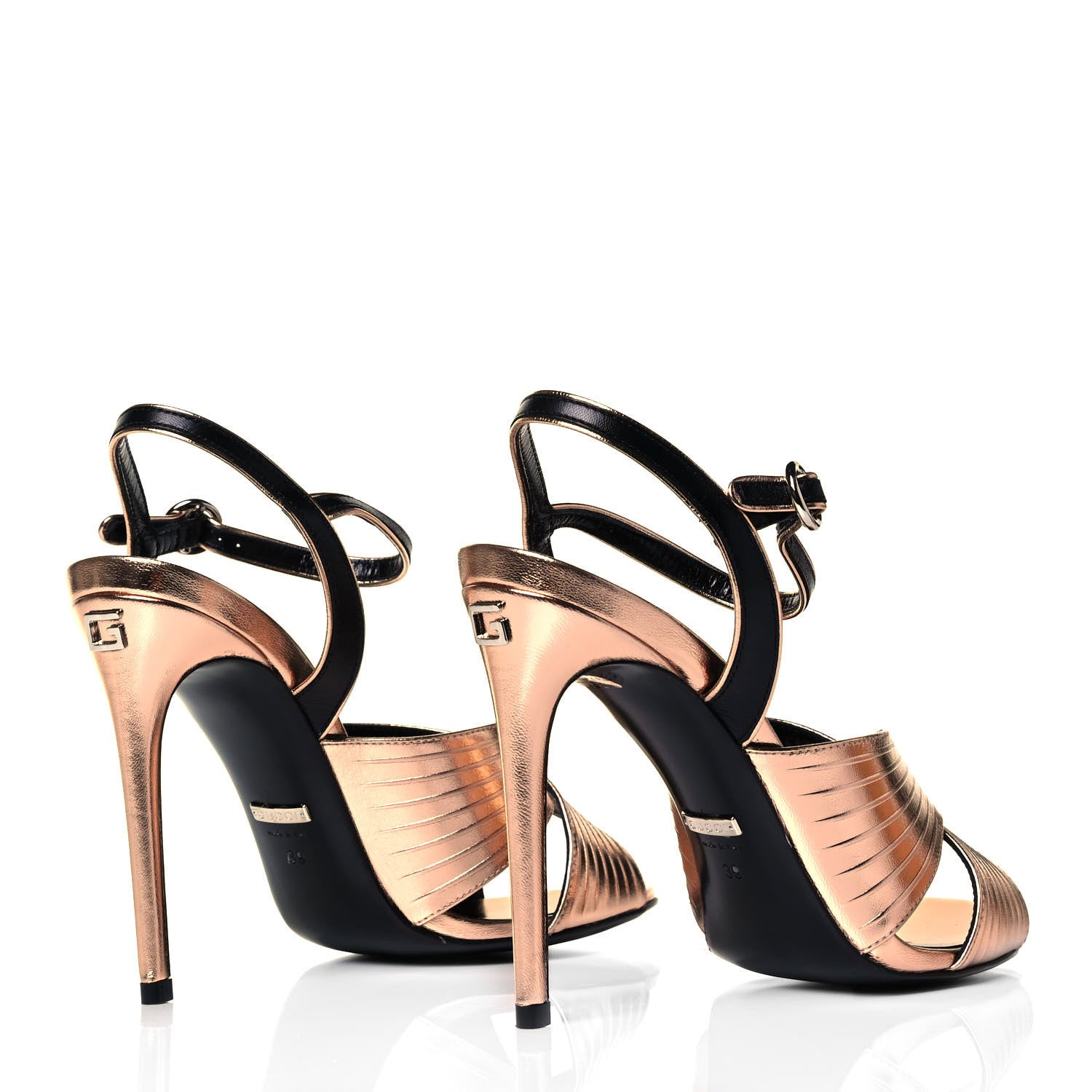 Gucci Malaga Kid Webby Crossover High Heel Sandals 39 Champagne 4 of 7