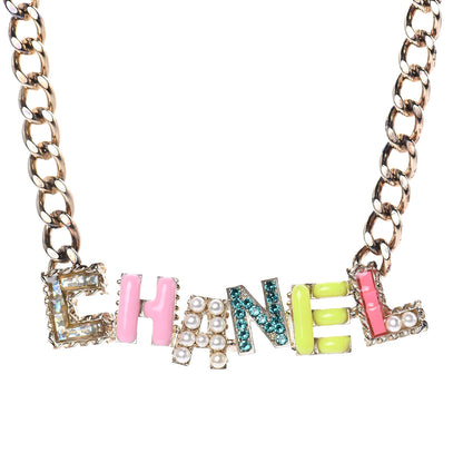 Chanel Crystal Enamel Pearl CC Logo Chain Choker Gold Multicolor 3 of 7