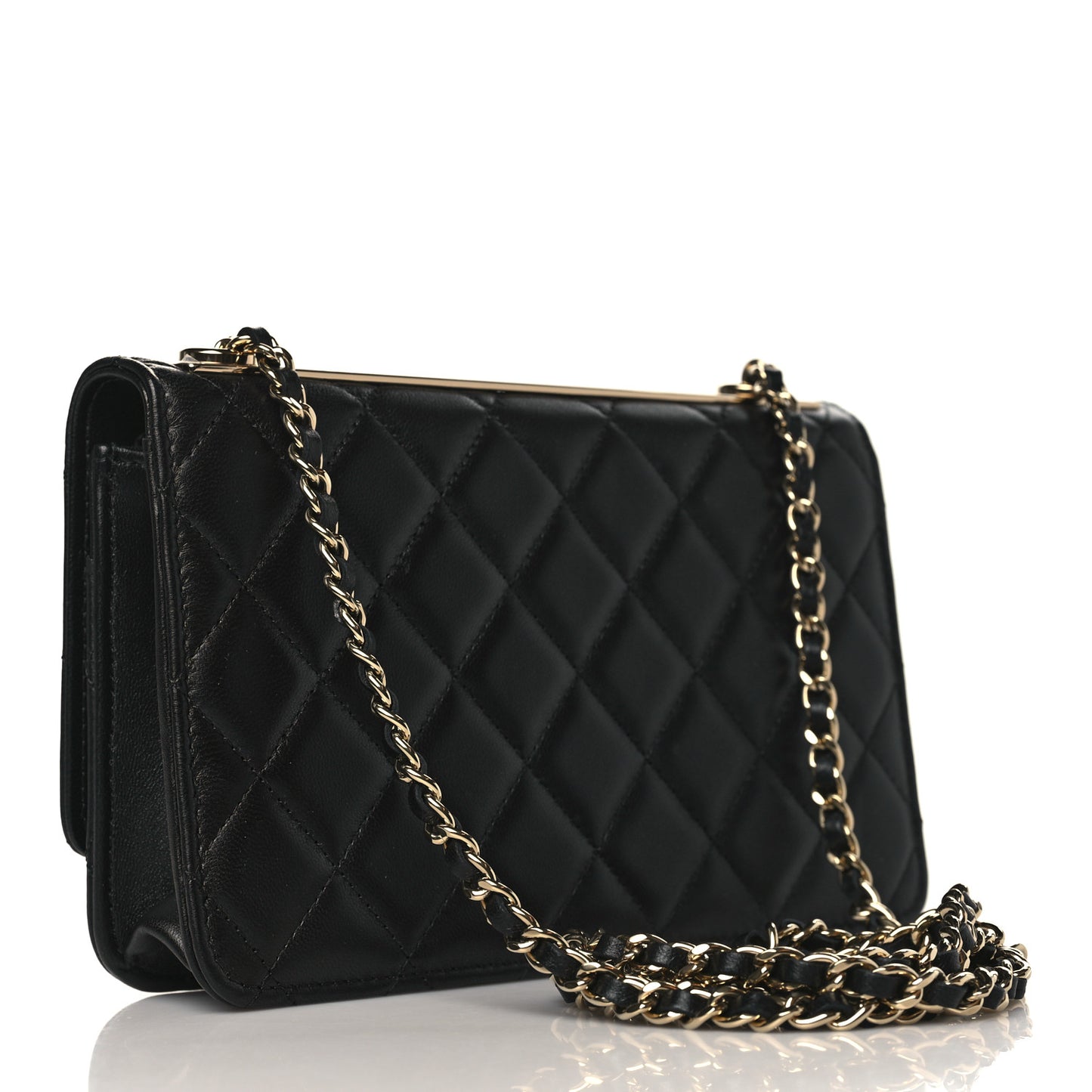Lambskin Quilted Trendy CC Wallet On Chain WOC Black