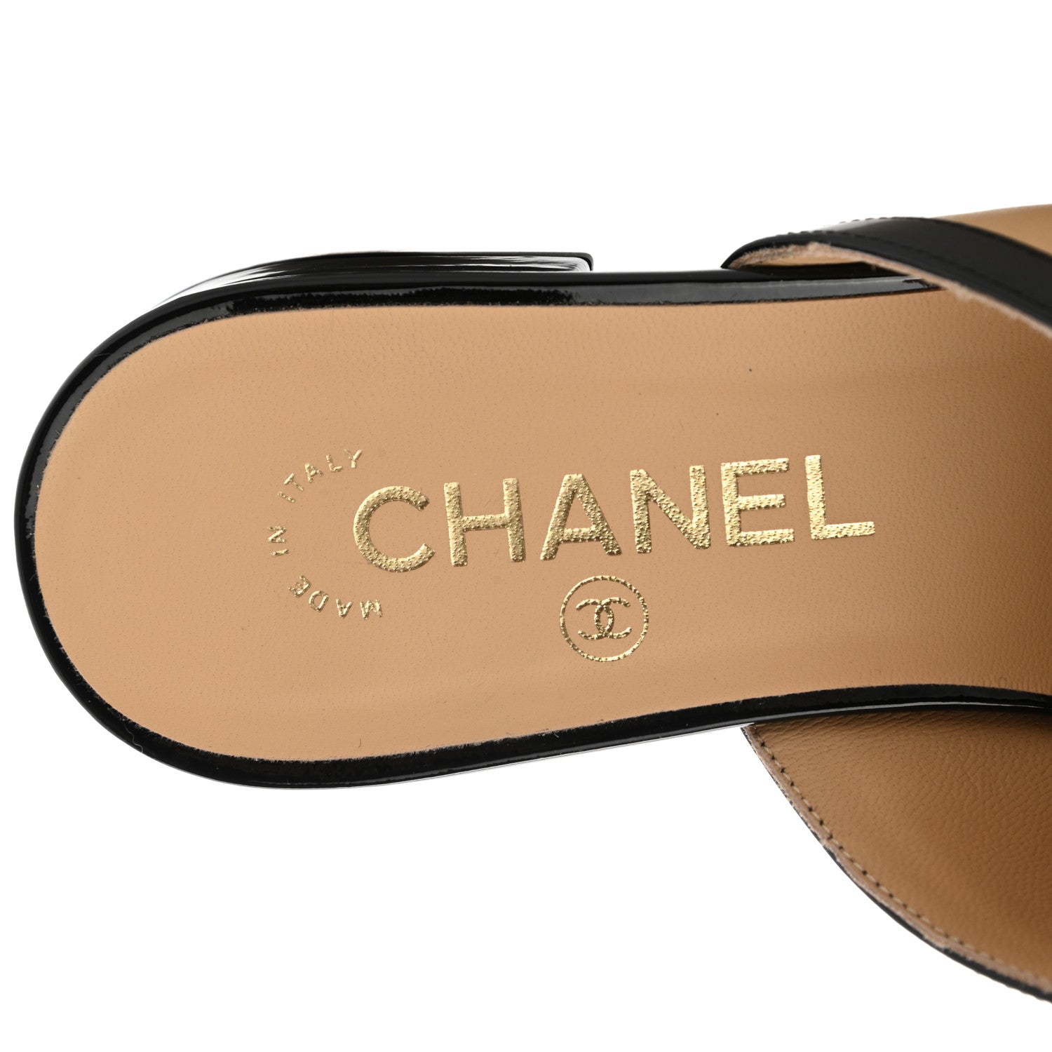Chanel Lambskin Patent Pearl Chain Charm CC Mules 39 Beige Black 7 of 9