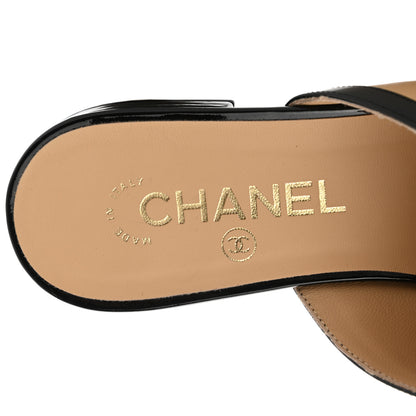 Chanel Lambskin Patent Pearl Chain Charm CC Mules 39 Beige Black 7 of 9