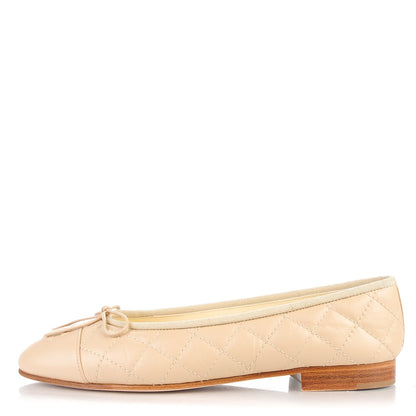 Chanel Calfskin Quilted CC Ballerina Flats 36.5 Beige 1 of 8