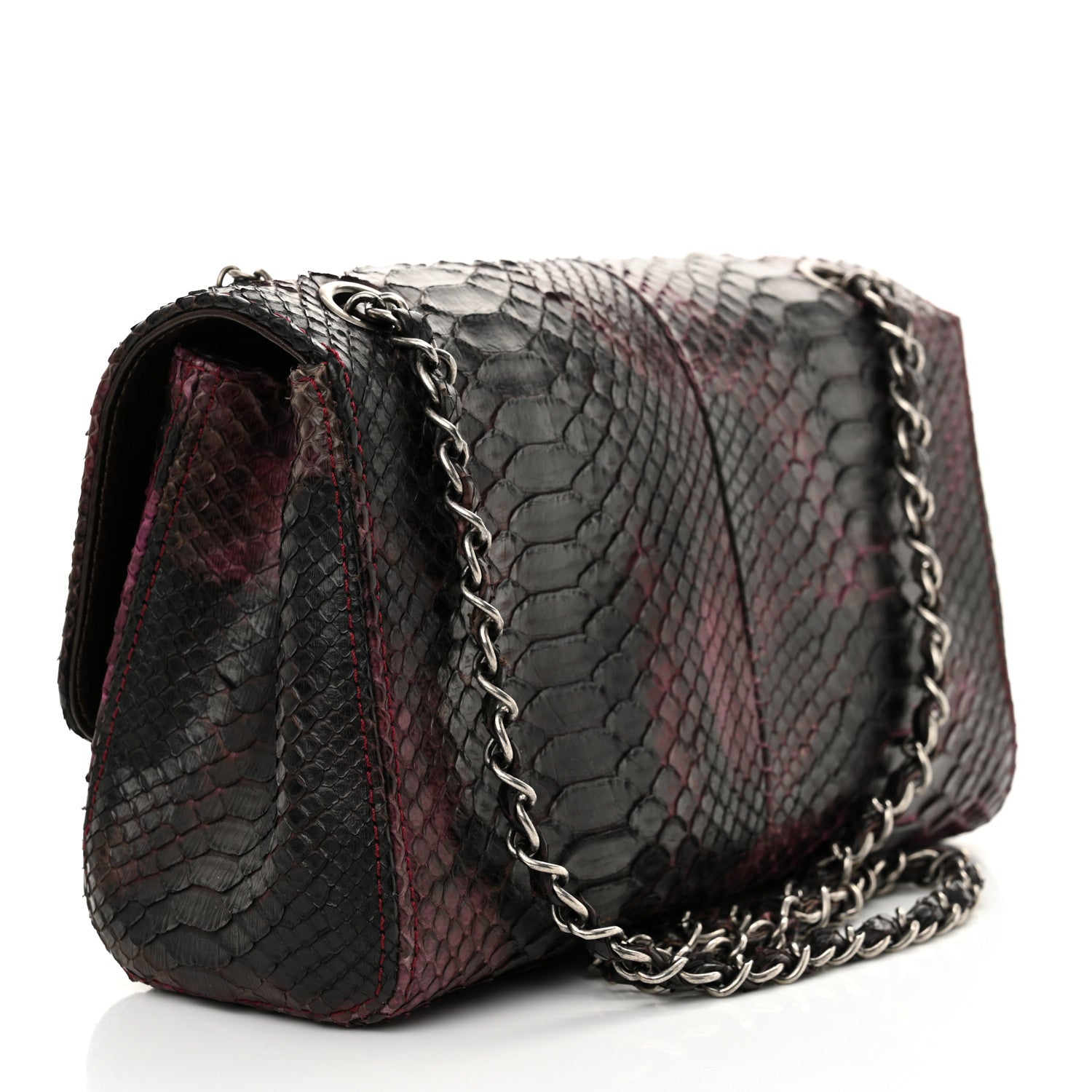 Chanel Snakeskin Soho Tassel Medium Flap Dark Pink Black 3 of 12