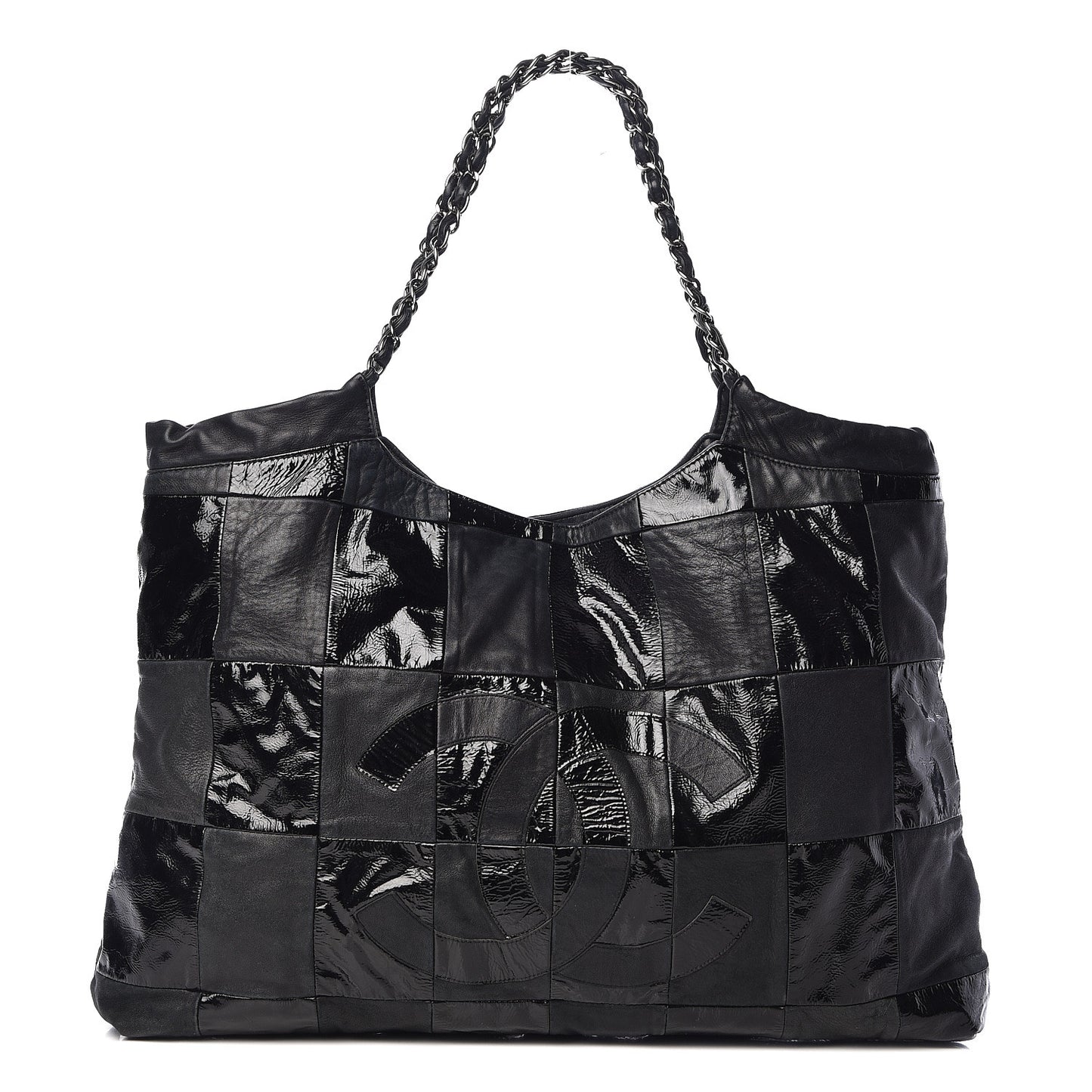 Patent Patchwork Large Brooklyn Tote Black
