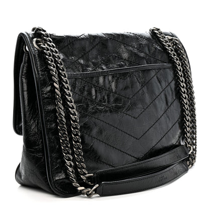 Saint Laurent Crinkled Calfskin Matelasse Monogram Medium Niki Chain Satchel Black 3 of 12