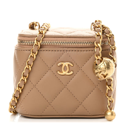 Chanel Lambskin Quilted Pearl Crush Mini Vanity Case With Chain Beige 1 of 11
