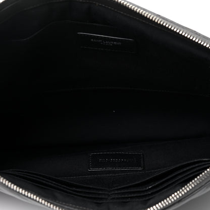 Saint Laurent Calfskin Matelasse Chevron Cassandre Monogram Document Holder Coal 5 of 10