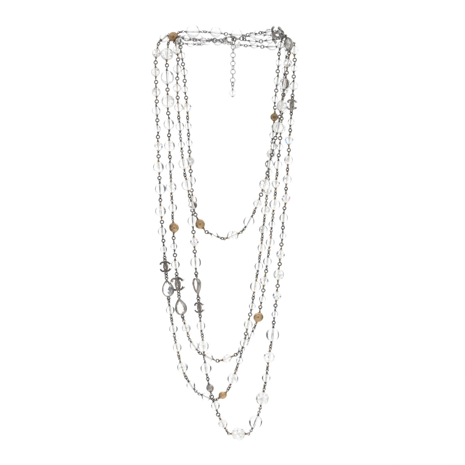 Chanel Gripoix Glass Bead CC Metiers d'Art Paris Salzburg Long Necklace Silver 2 of 4