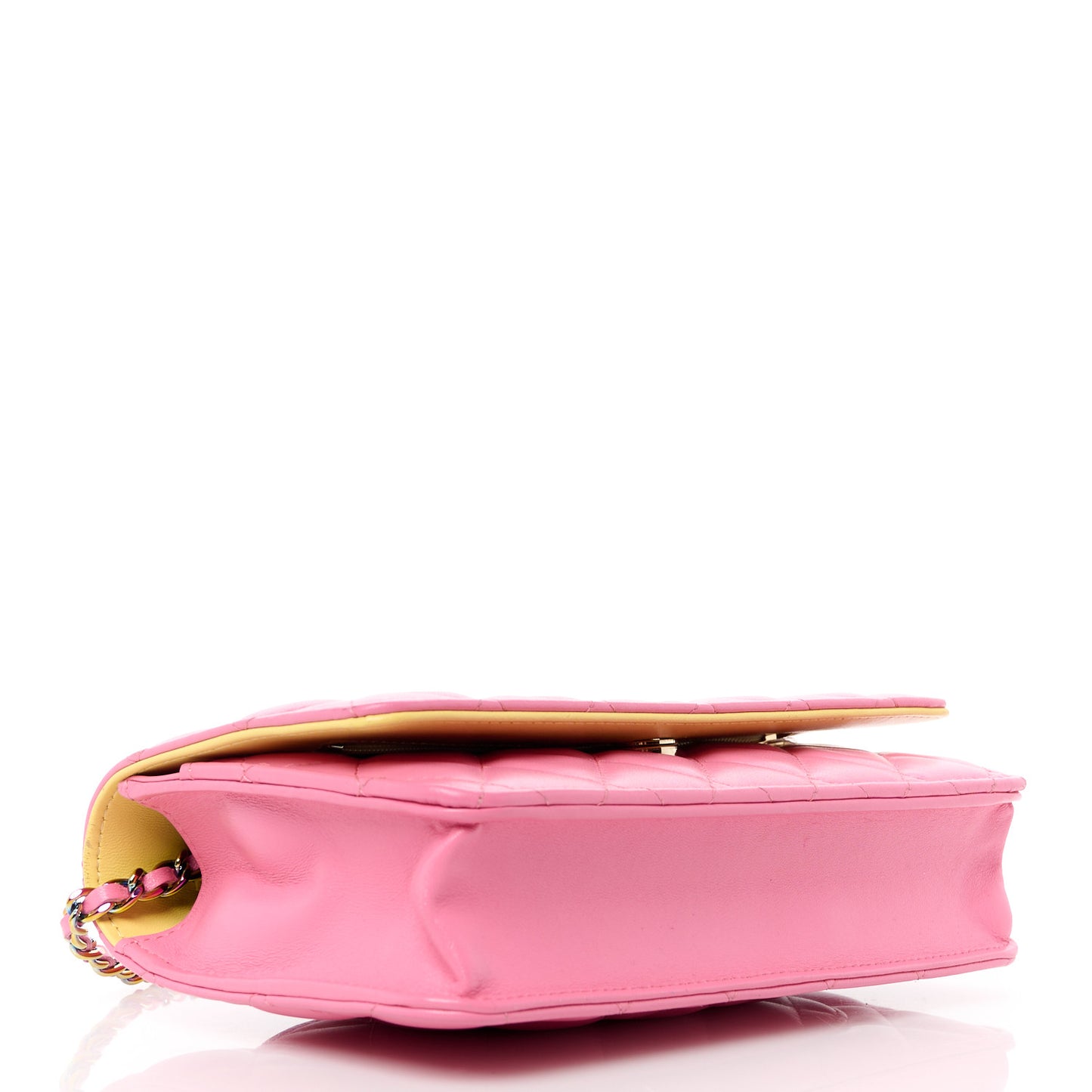Lambskin Quilted Wallet On Chain WOC Pink Yellow
