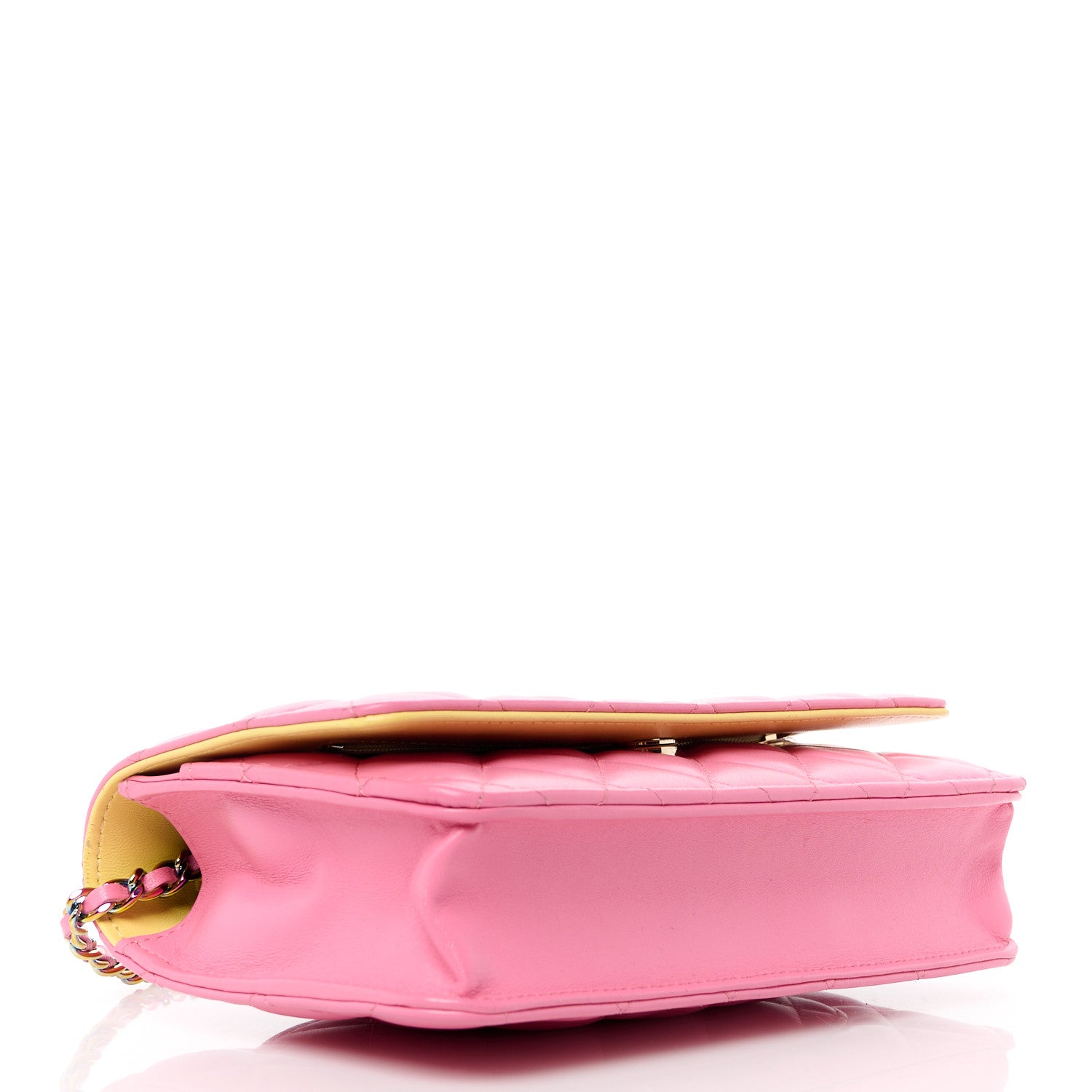 Chanel Lambskin Quilted Wallet On Chain WOC Pink Yellow 4 of 11