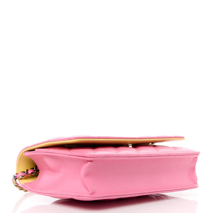 Chanel Lambskin Quilted Wallet On Chain WOC Pink Yellow 4 of 11
