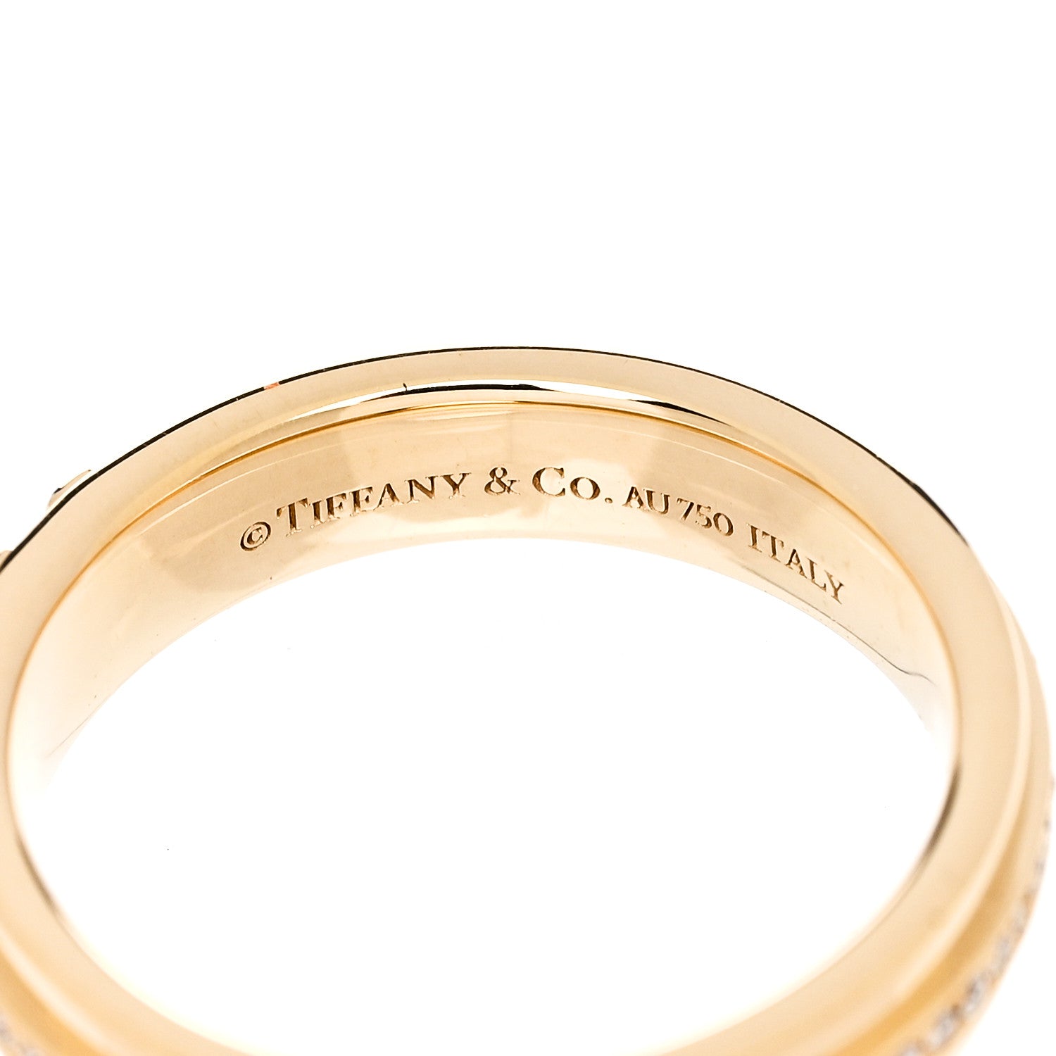 Tiffany 18K Yellow Gold Diamond Narrow T Two Ring 50 5.5 4 of 4