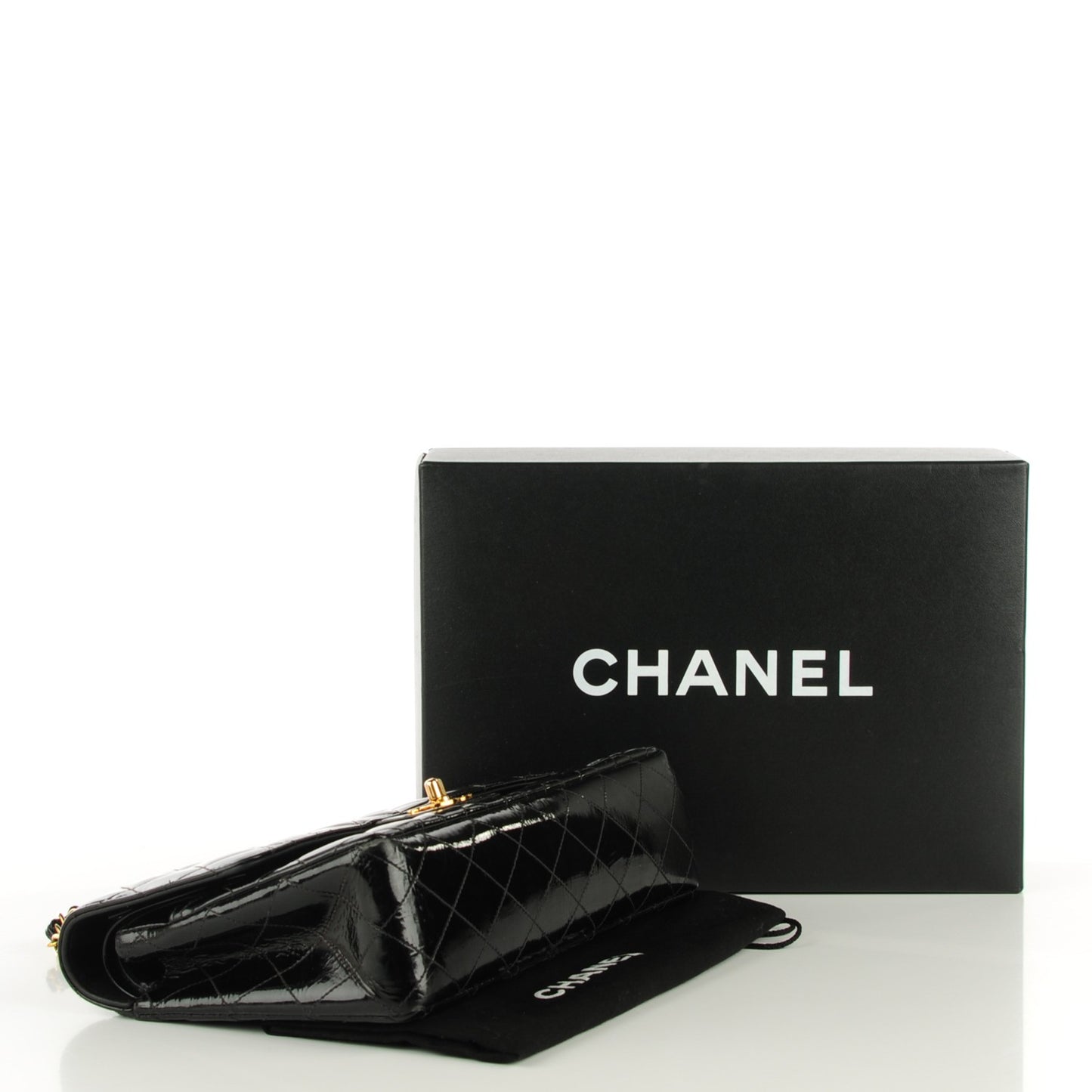 Patent Quilted Medium Double Flap Black