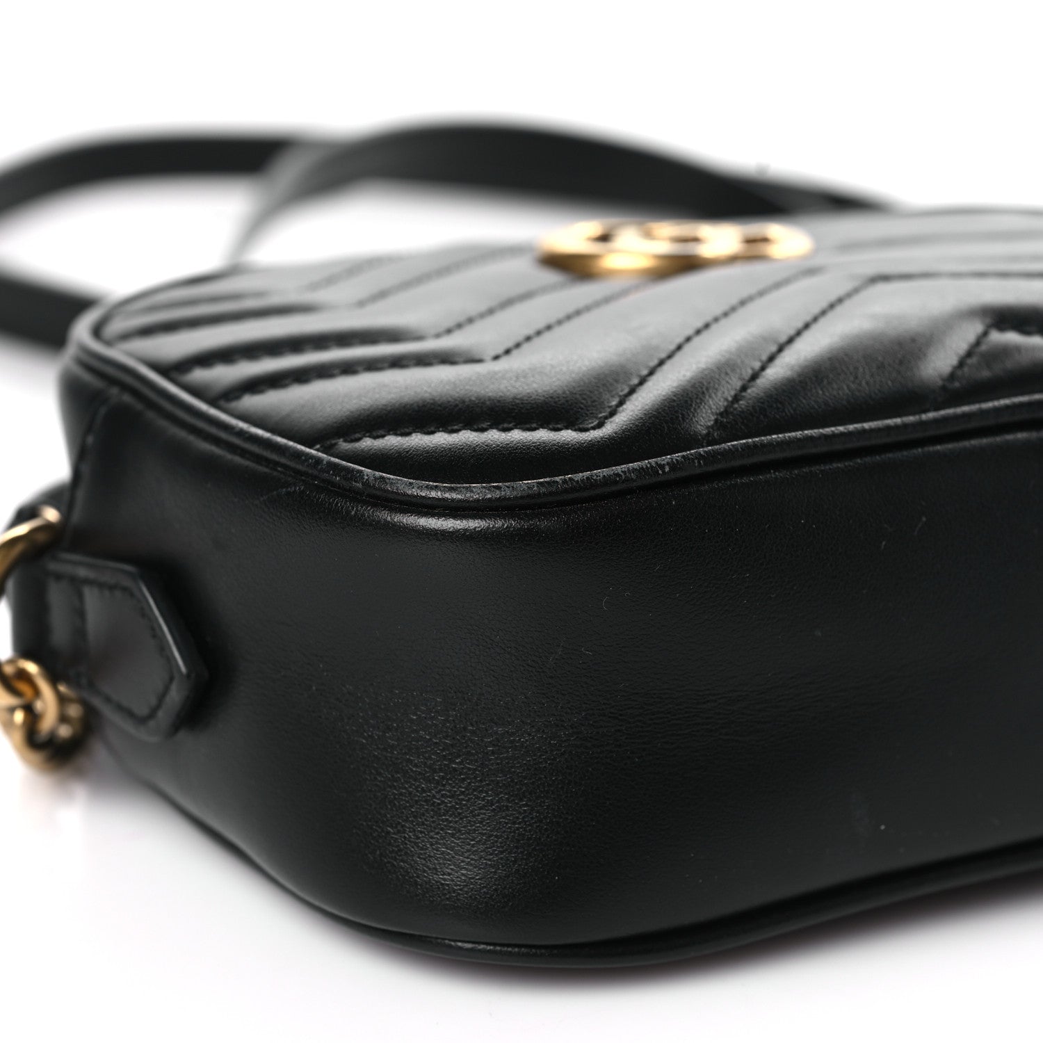 Gucci Calfskin Matelasse Mini GG Marmont Chain Shoulder Bag Black 8 of 9