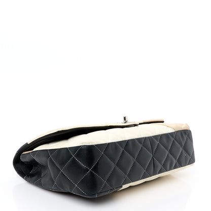 Chanel Lambskin Quilted Colorblock Jumbo Double Flap Black White Beige 4 of 13