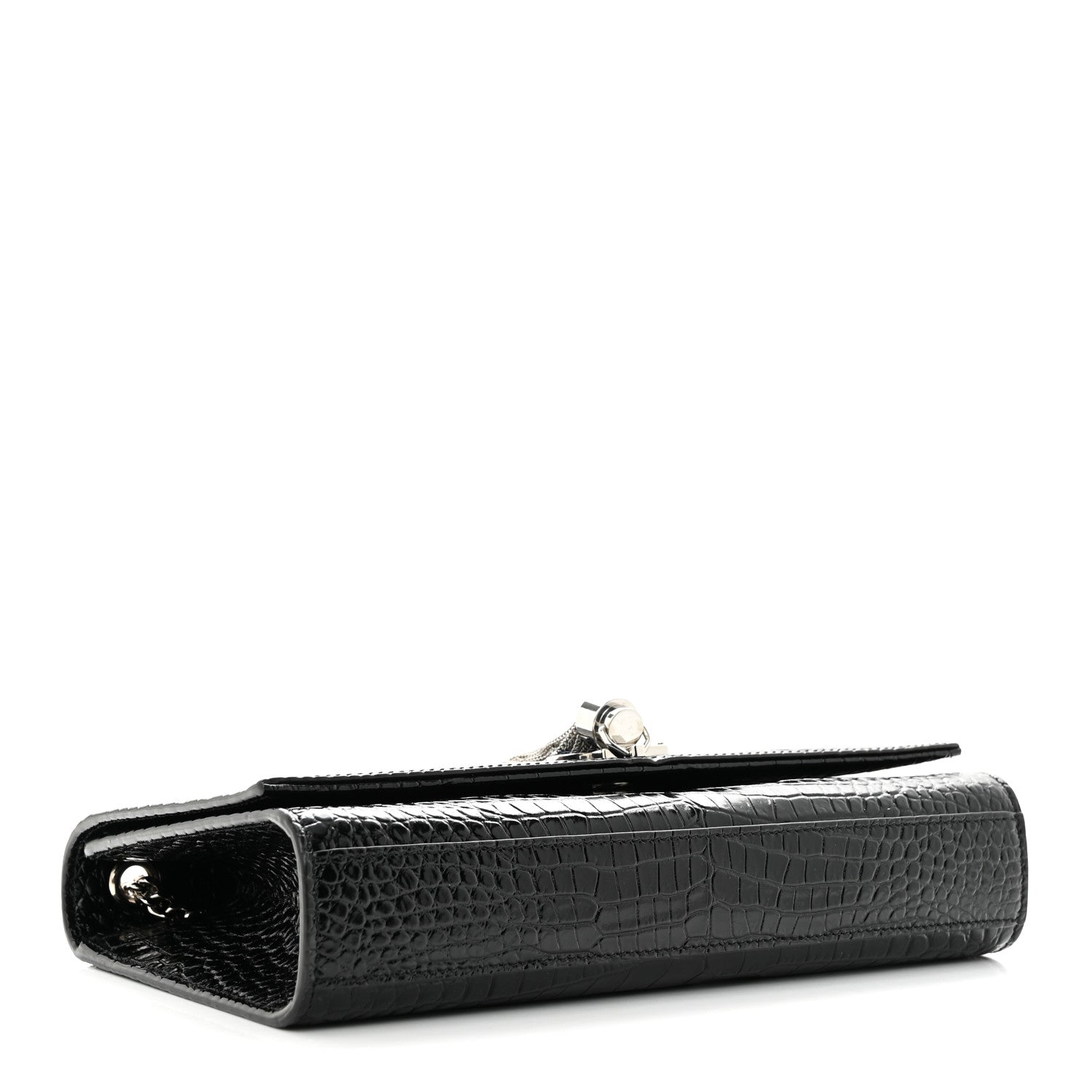 Saint Laurent Calfskin Crocodile Embossed Medium Classic Monogram Kate Tassel Satchel Black 4 of 11