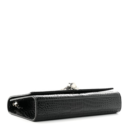 Saint Laurent Calfskin Crocodile Embossed Medium Classic Monogram Kate Tassel Satchel Black 4 of 11
