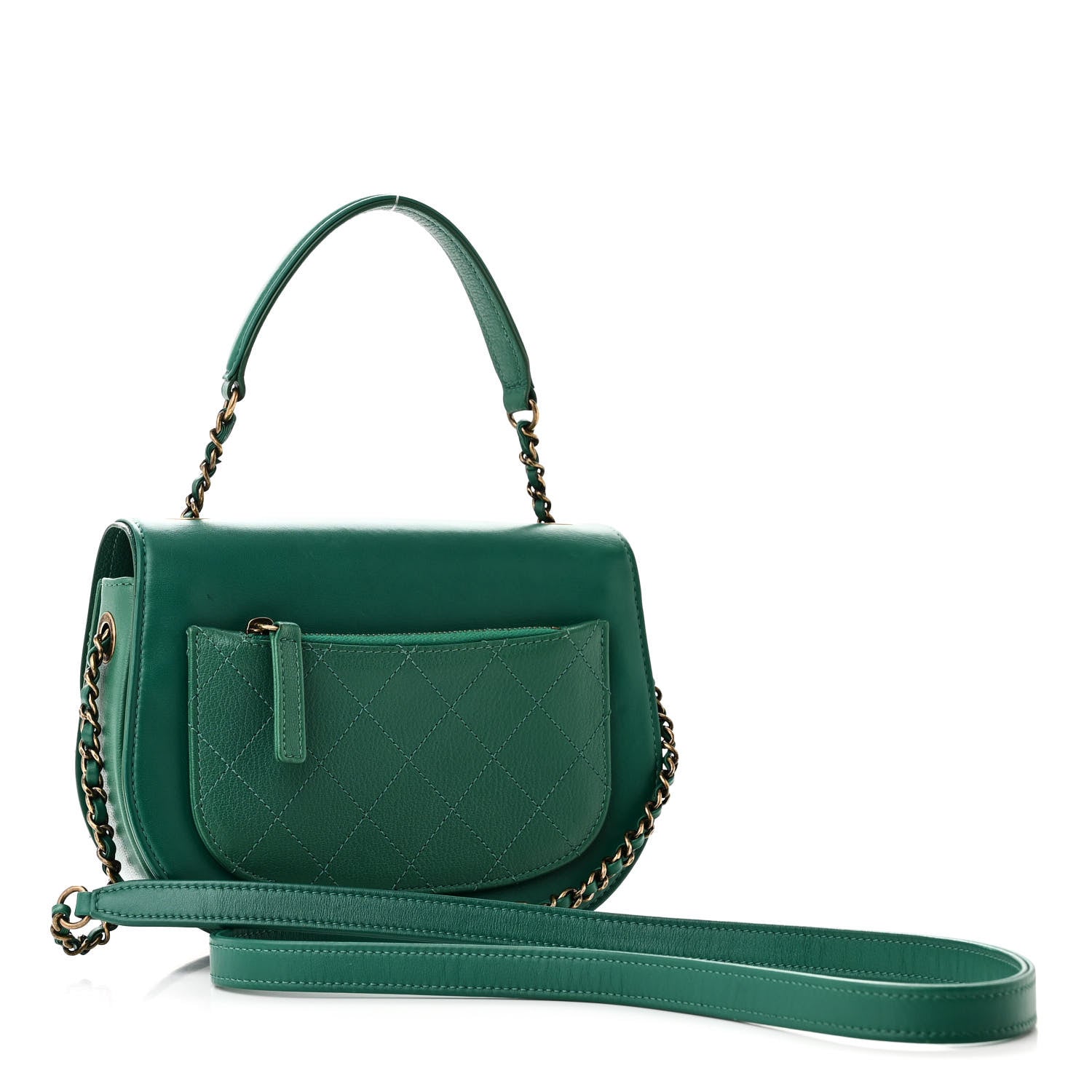 Chanel Shiny Calfskin Goatskin Quilted Small Coco Curve Messenger Flap Green 3 of 10