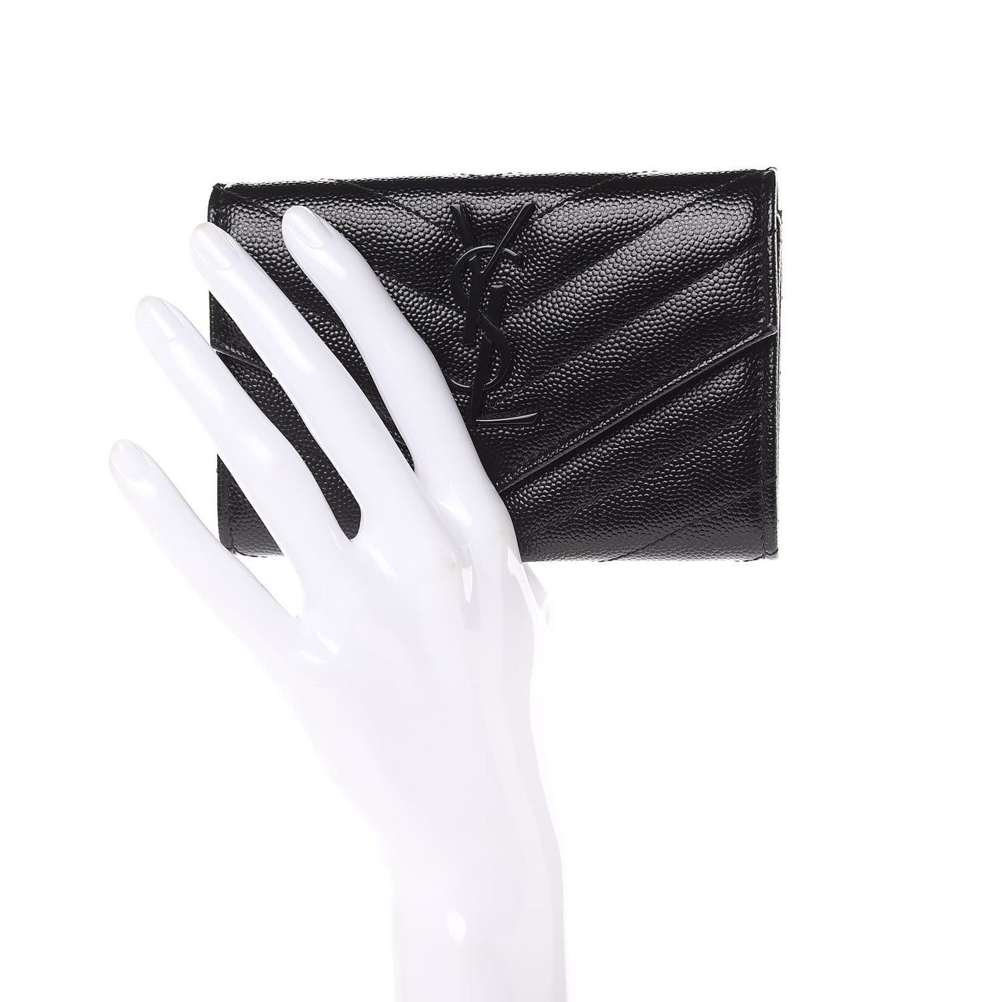 Grain De Poudre Matelasse Chevron Small Monogram Envelope Wallet Black