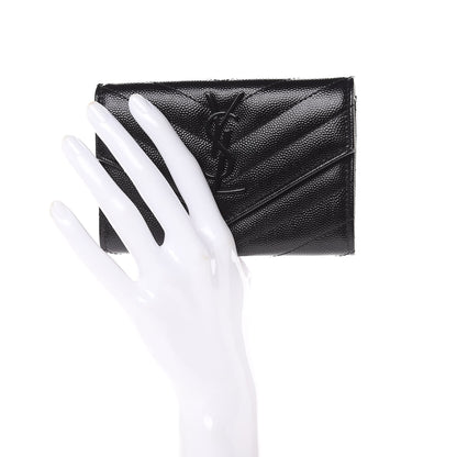 Saint Laurent Grain De Poudre Matelasse Chevron Small Monogram Envelope Wallet Black 2 of 10