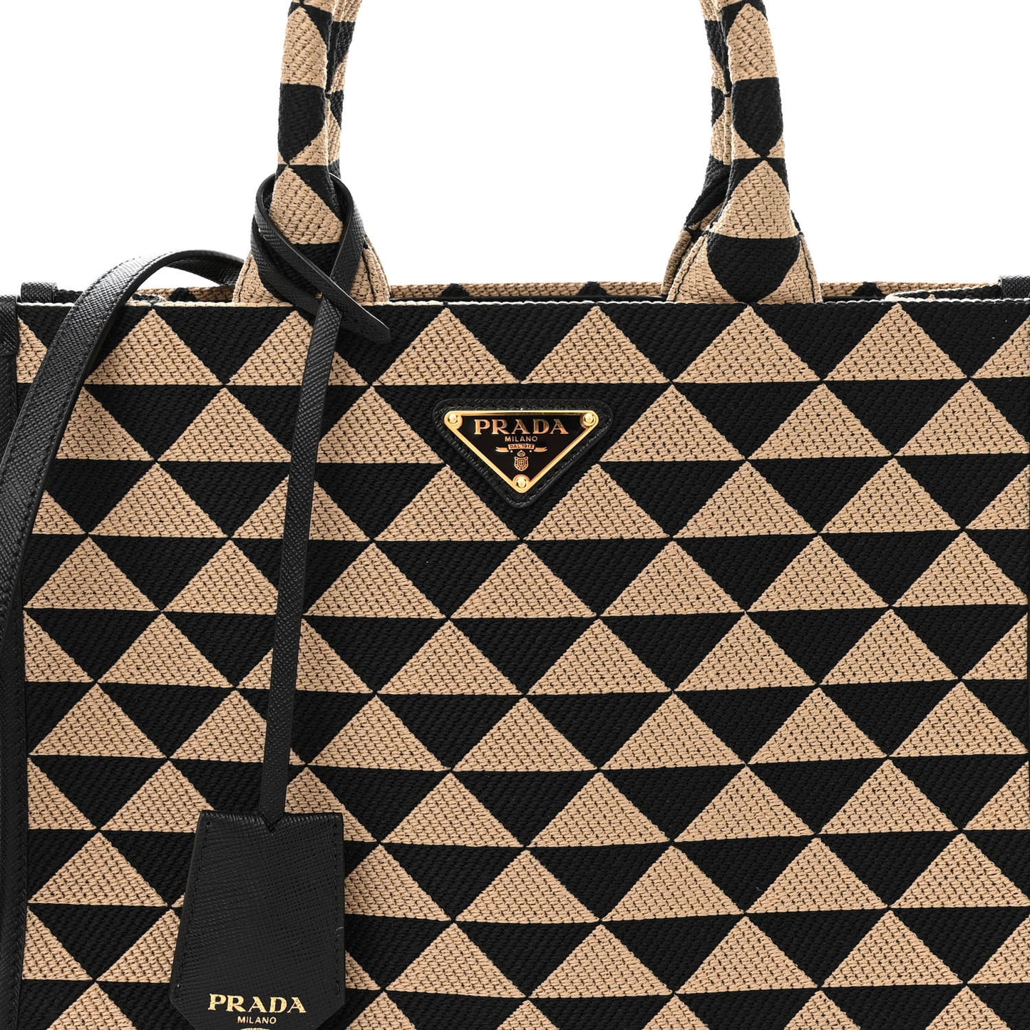 Jacquard Saffiano Triangolo Symbole Embroidered Small Tote Black Corda