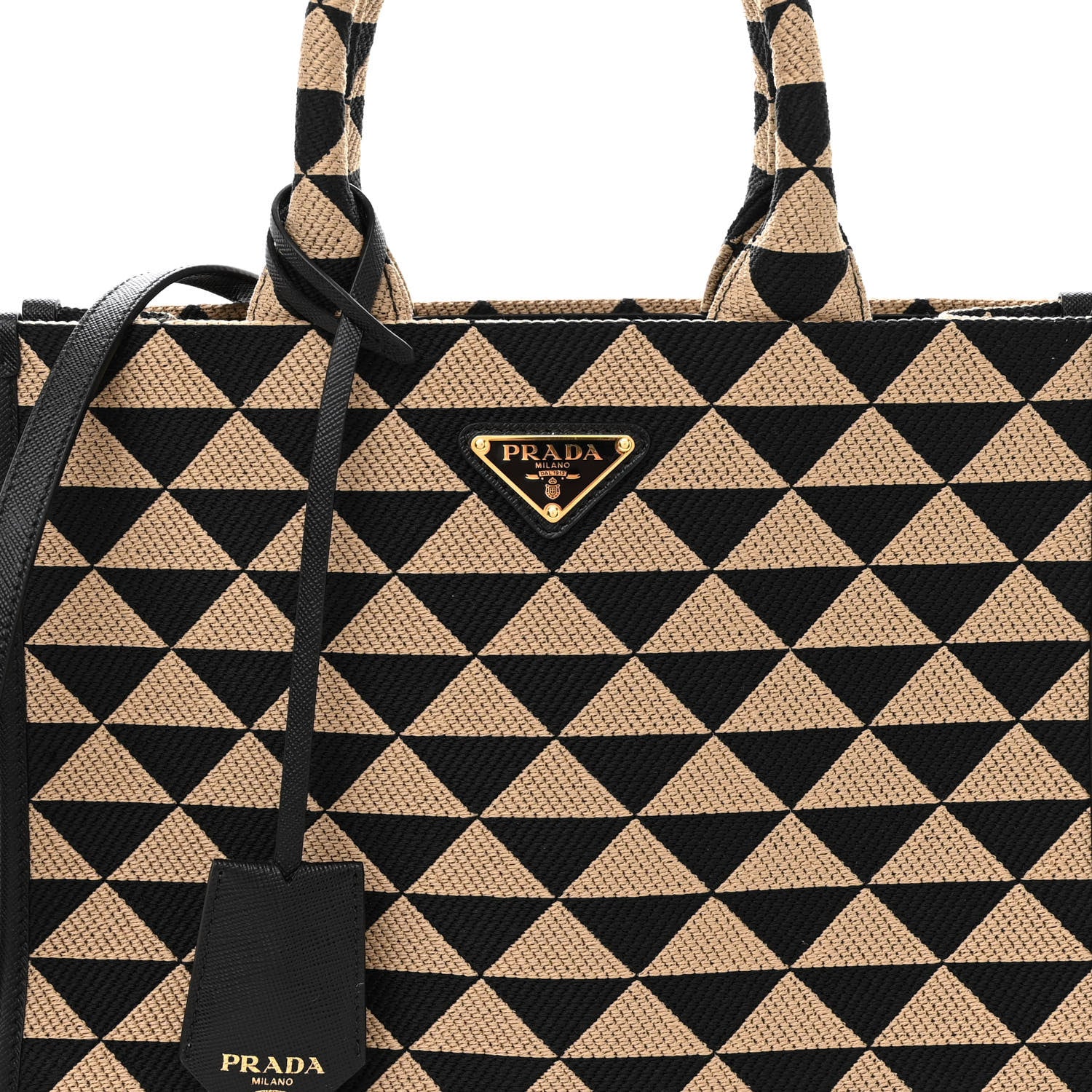 Prada Jacquard Saffiano Triangolo Symbole Embroidered Small Tote Black Corda 7 of 9