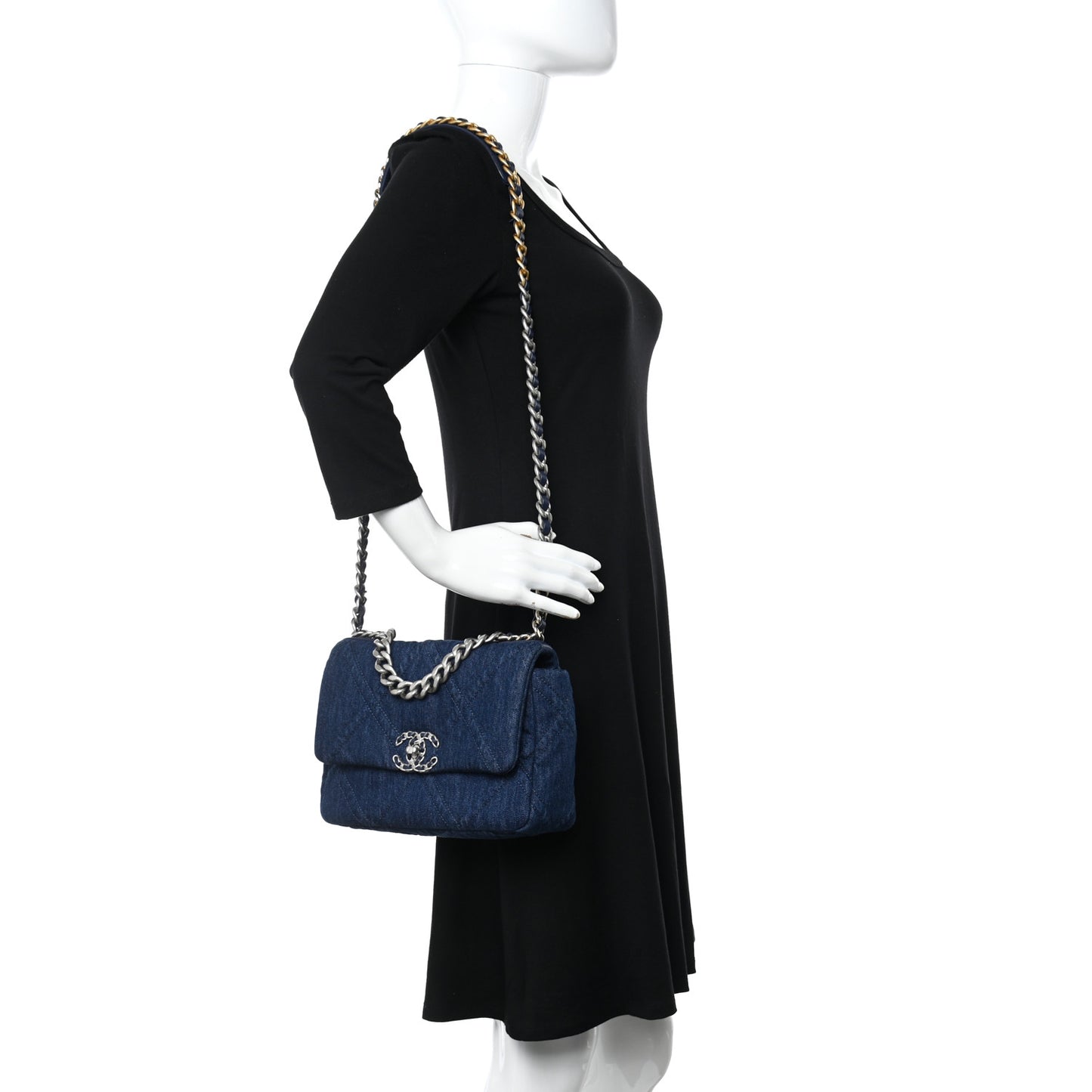 Denim Quilted Medium Chanel 19 Flap Blue