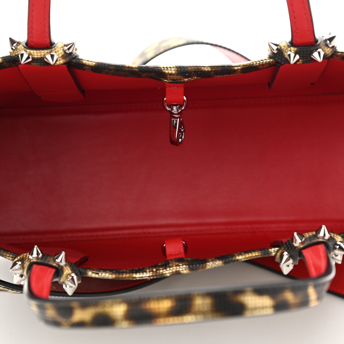 Grained Calfskin Leopard Print Spikes Mini East West Cabata Tote Gold