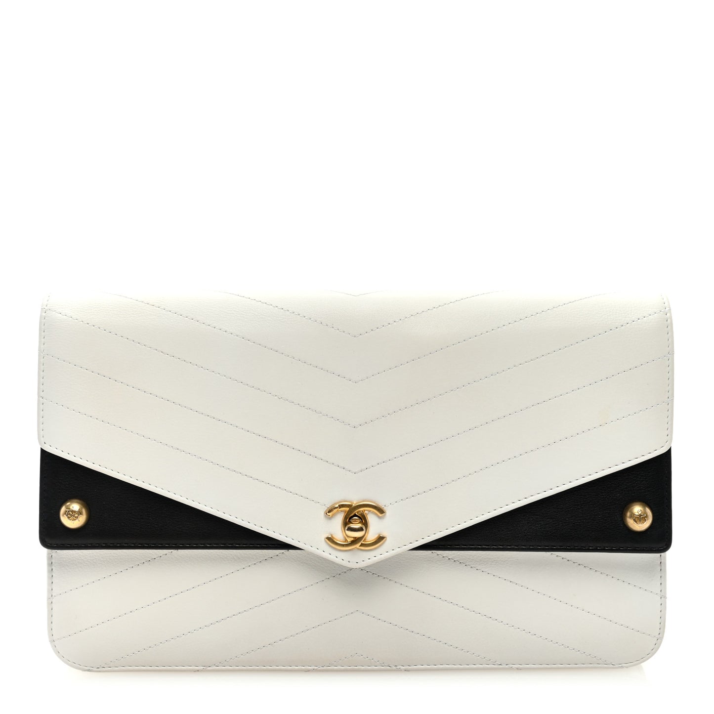 Calfskin Chevron Quilted Casual Trip Clutch White