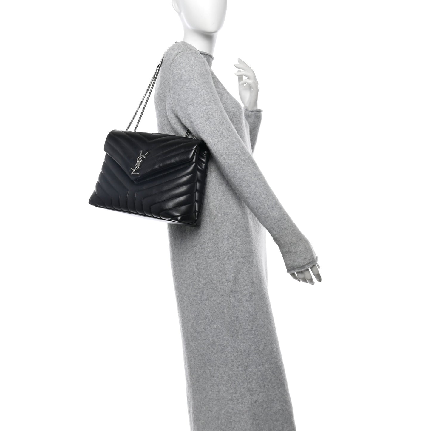 Calfskin Y Quilted Monogram Medium Loulou Chain Satchel Black