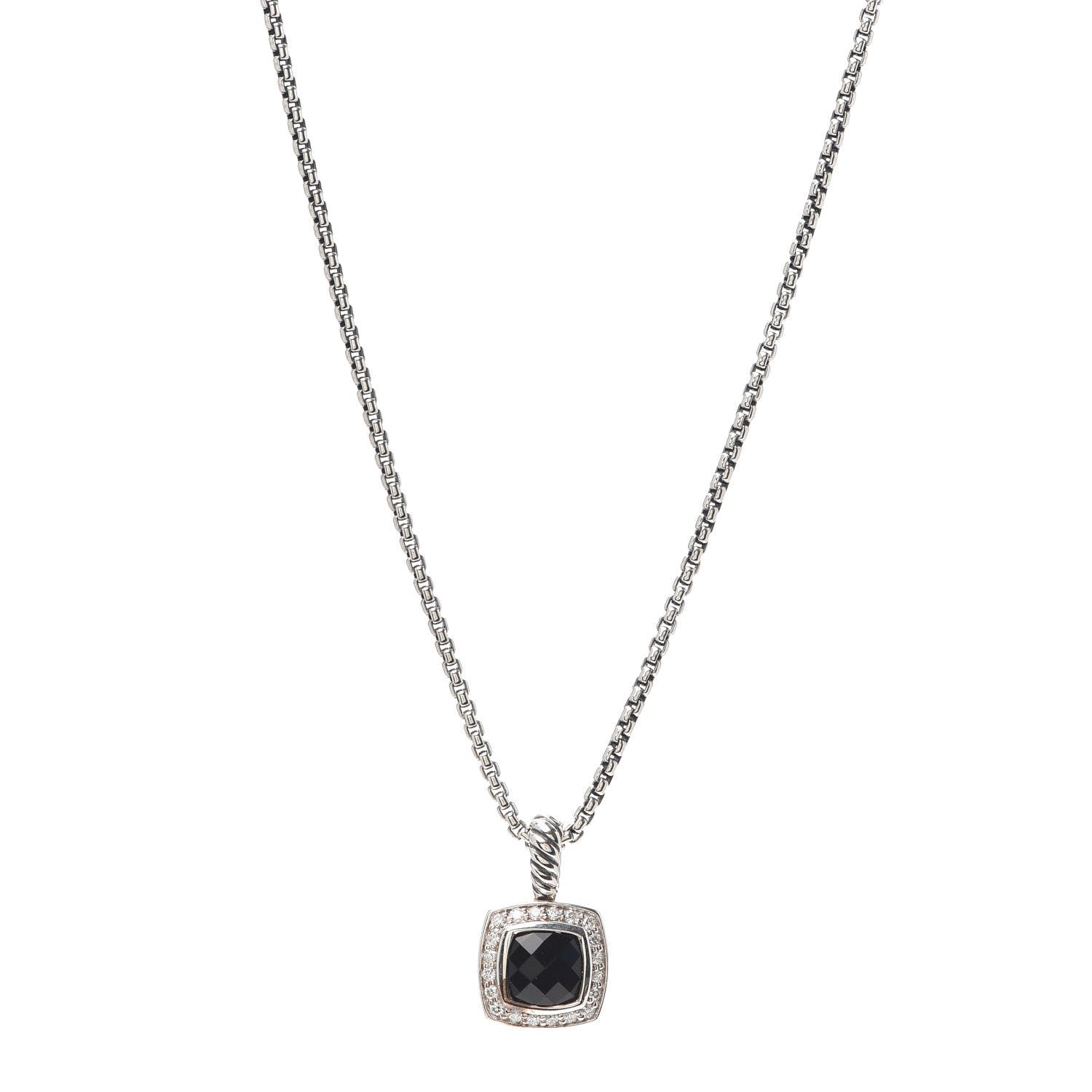 David Yurman Sterling Silver Diamond Black Onyx 7mm Petite Albion Necklace 1 of 5